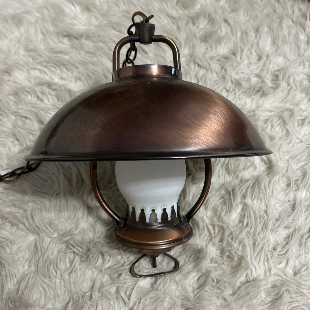 Vtg Progress Lighting Copper Tone Hanging Pendant Ceiling Light Fixture 3 Way